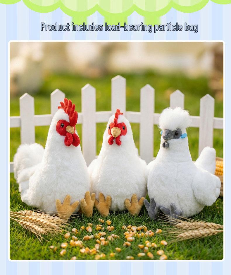 Wuji White Chicken Plush Toy - Reed Flower Rooster Hen Doll Pillow Prop