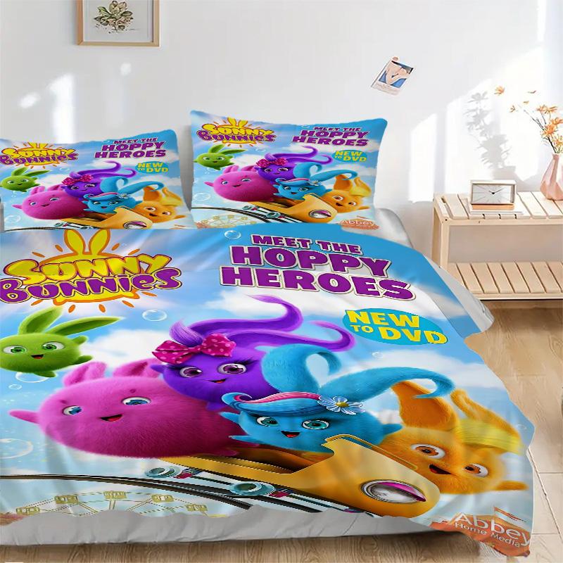 Hoppy Bunnies Adventure Print 3Pcs Bedding Setduvet Cover With 2 Bedropillowcase Home Birthday Gift
