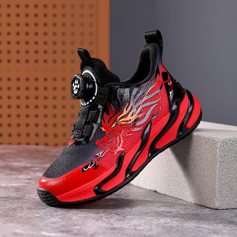 Jesień 2025 Czerwone Sportowe Buty Chłopięce z Obrotowym Zapięciem - Oddychające Buty do Biegania dla Dzieci