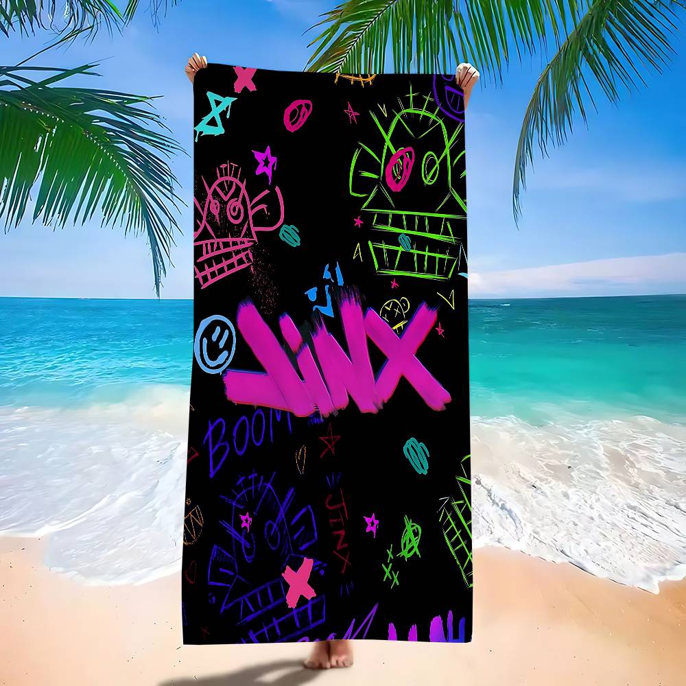 Cartoon Anime Game Arcane J-Jinx Main Art Bath Towel Microfiber Soft Water Absorbing Breathable For Kids Cartoon Beach Towel