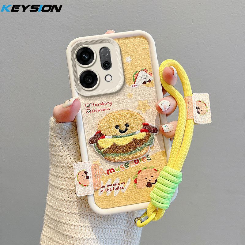

KEYSION Мультяшный Милый Плюшевый Вышитый Чехол для OPPO Reno14 5G со Шнурком Мягкий Силиконовый Ударопрочный Чехол для Телефона для OPPO Reno 14 5G for OPPO Reno14 5G