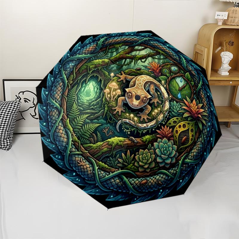 Forest Circle Pattern Umbrella, Portable and Foldable Design, 8 Ribs, a Casual Accessory for Halloween, Christmas, and Birthday Gifts.