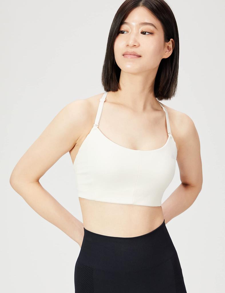 Adidas Sports Yoga Studio Light Support Wonder White Women's Bra, 3-Stripes Bra, HL801, (HC7942), M-B (AA-B Cup)