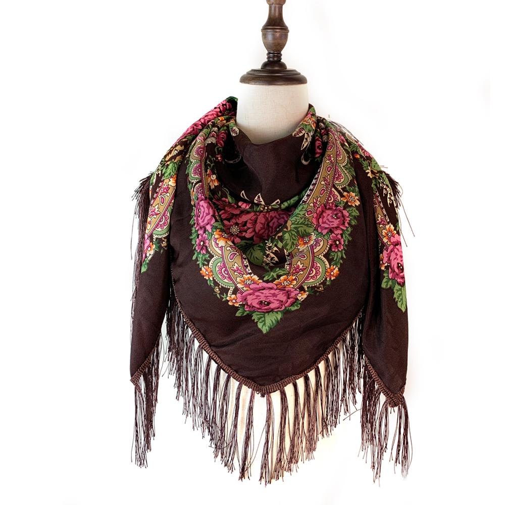 135*135cm Luxury Floral Print Ukrainian Square Scarf