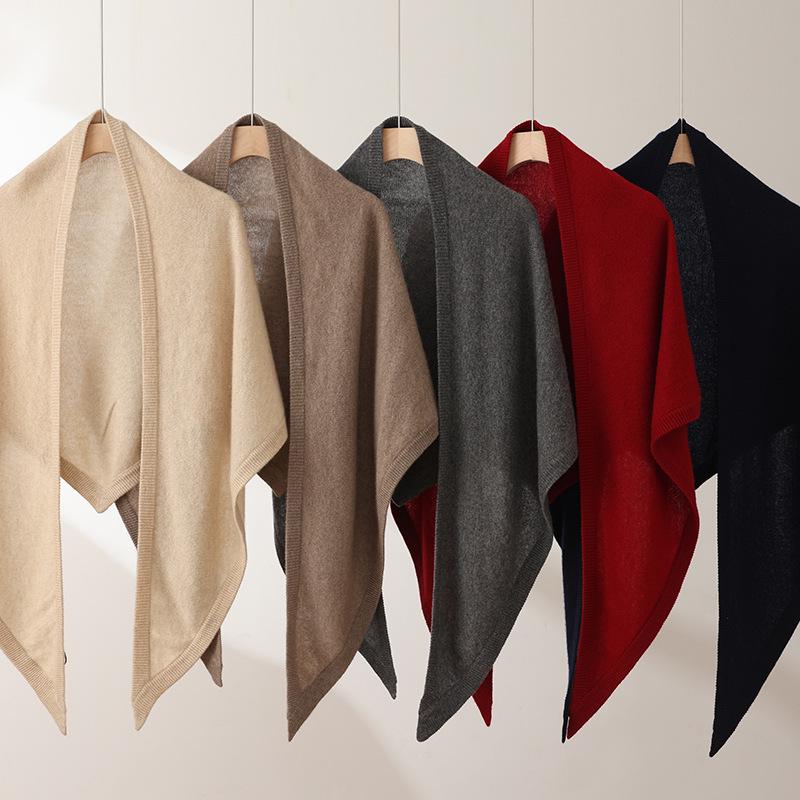 Women's 100% Pure Cashmere Triangle Scarf - Versatile & Casual Solid Color for Autumn/Winter