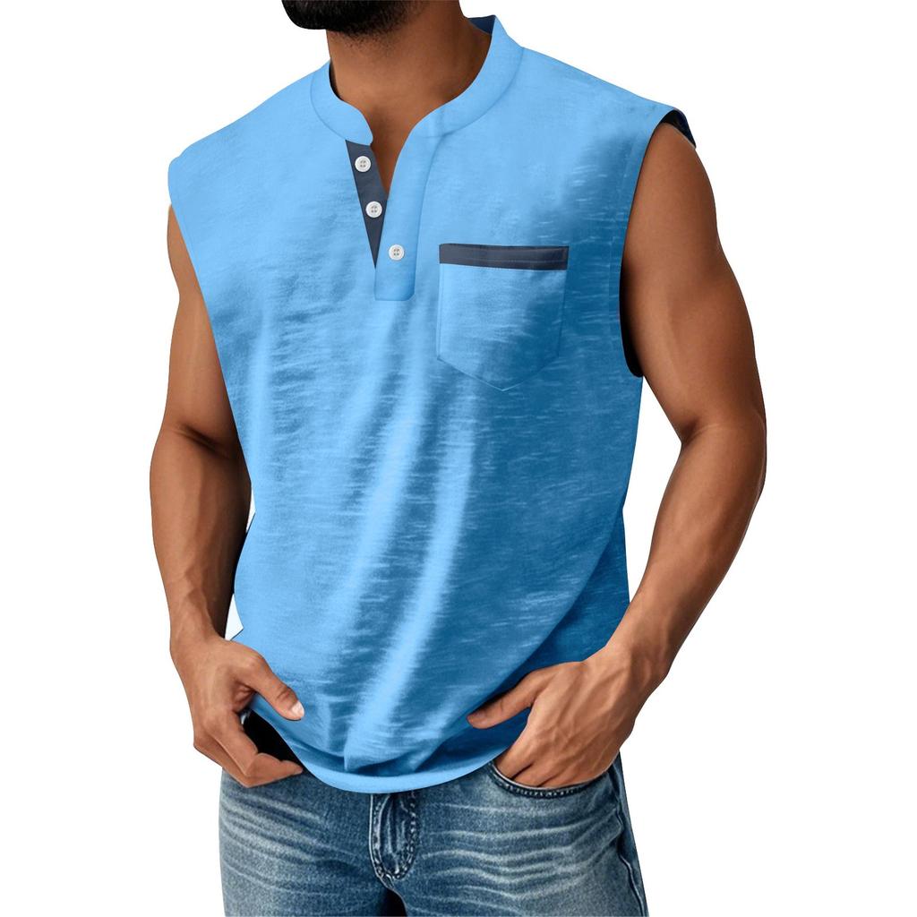 Herre Sommer Ensfarget Matchende Farge Lomme Sportsknapper Vest Herre Sport Fritidsvest