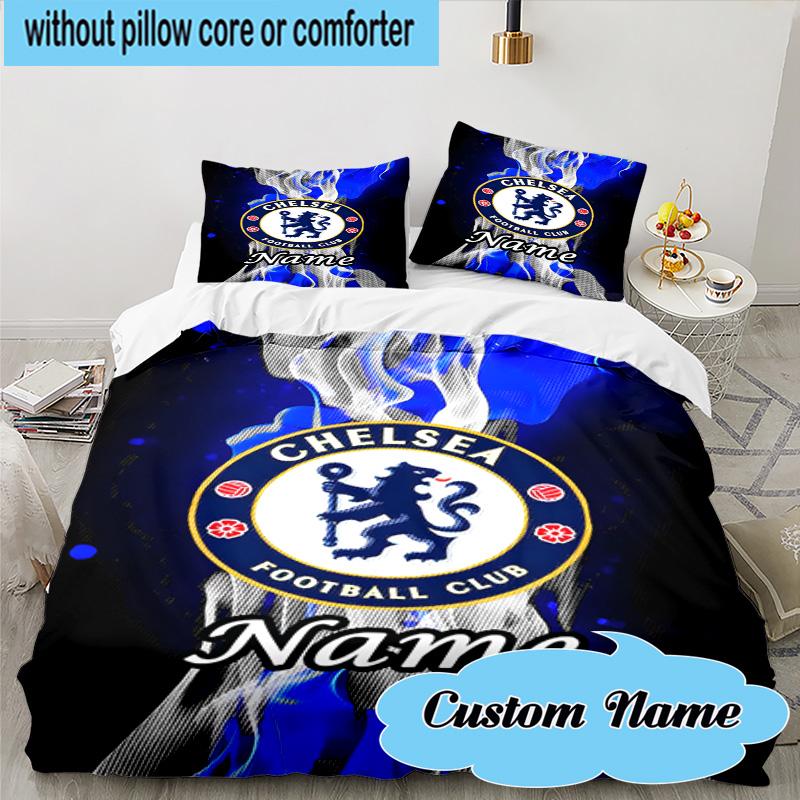 3PCS Custom Name Chelsea Crest Artwork Bedding Set, Including 1pc Duvet Cover And 2pcs Pillowcases, Suitable for dorms and bedrooms Gift