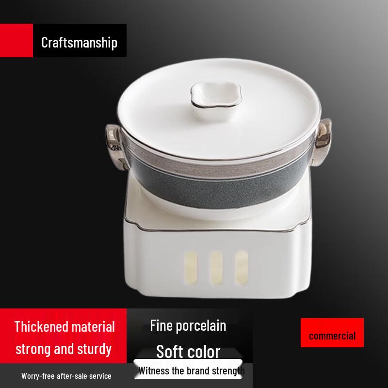 Royal Double-Eared Ceramic Soup Tureen with Candle Heating Base