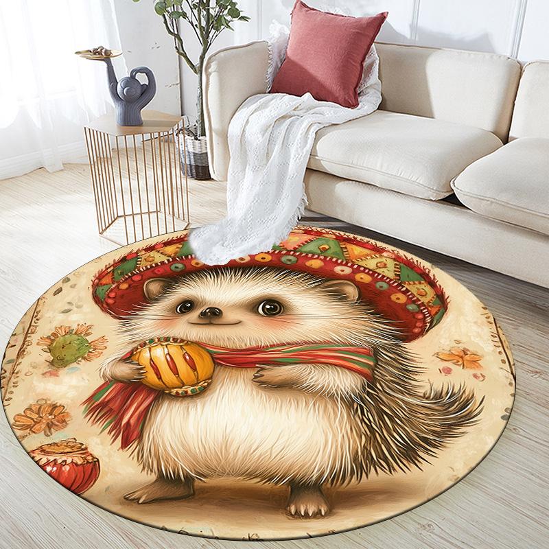 Vintage Costumed Animals,Round Area Rug,Carpet Rug for Living Room Bedroom Sofa Playroom Decor,Non-slip Floor Mat