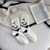 Black and White Panda Cartoon Socks, Women's Mid-calf Socks, Autumn and Winter Thickened with Fleece, Warm and Cold-resistant, Cute Snow Floor Socks