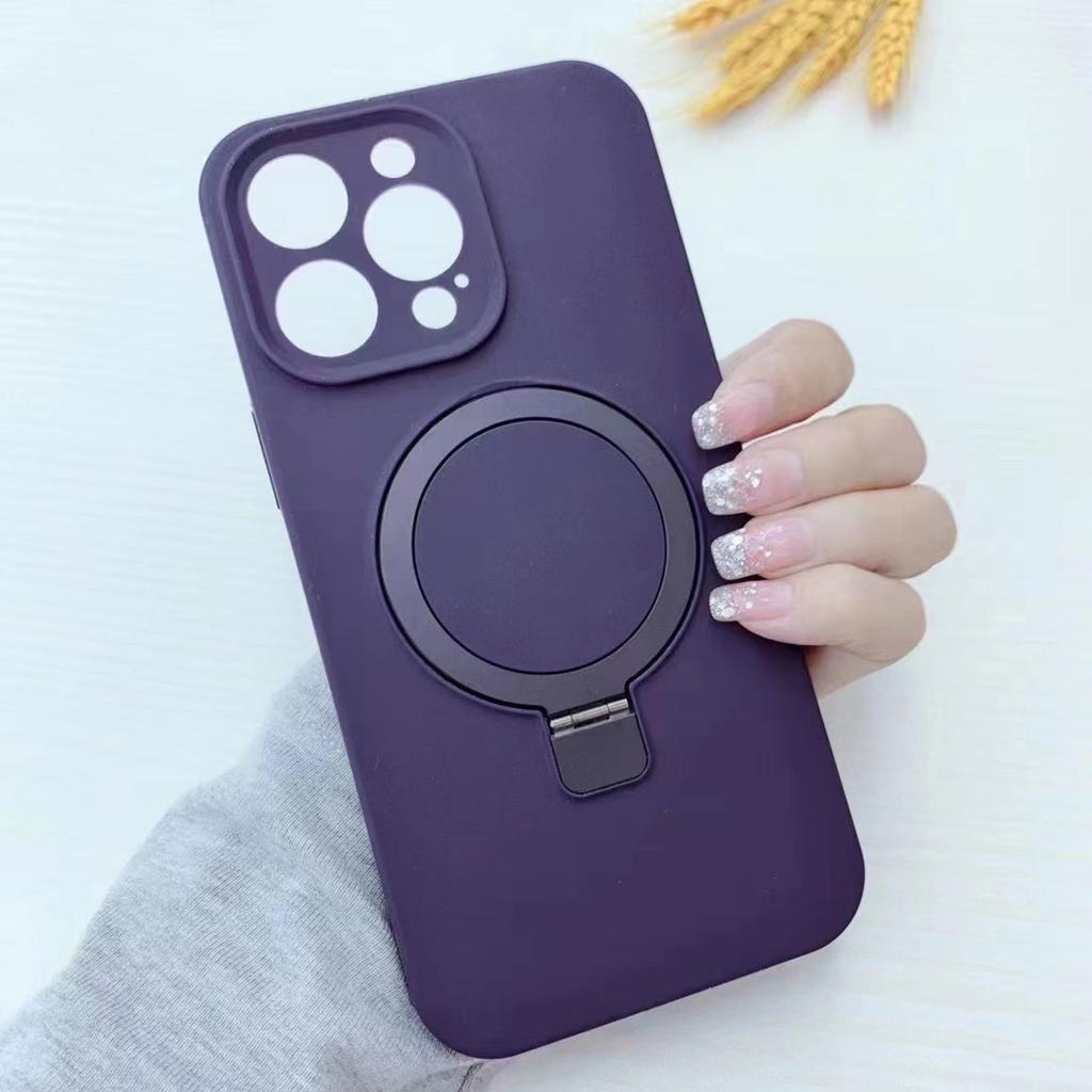 For iPhone 15 Pro Magnetic Case Liquid Silicone Phone Cover Built-In Kickstand Ring Holder