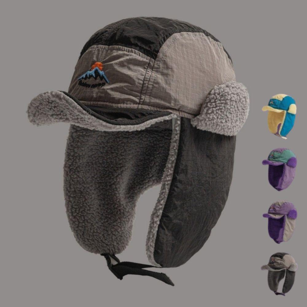 New Embroidered Lei Feng Caps Color Matching Bomber Hats Thickened Winter Outdoors Extended Ear Protection Hat for Men Women