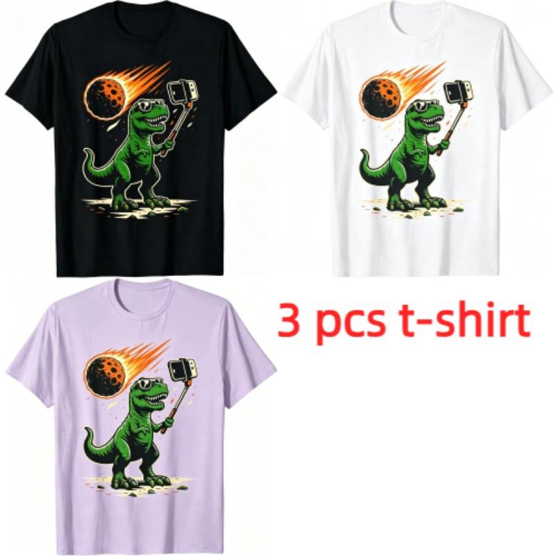 Funny Cartoon Dinosaur Selfie Pattern Print Men's T-shirt Summer Men's and Women's Casual Fashion Tops Men's Short Sleeve T-shirt Oversize Clothing