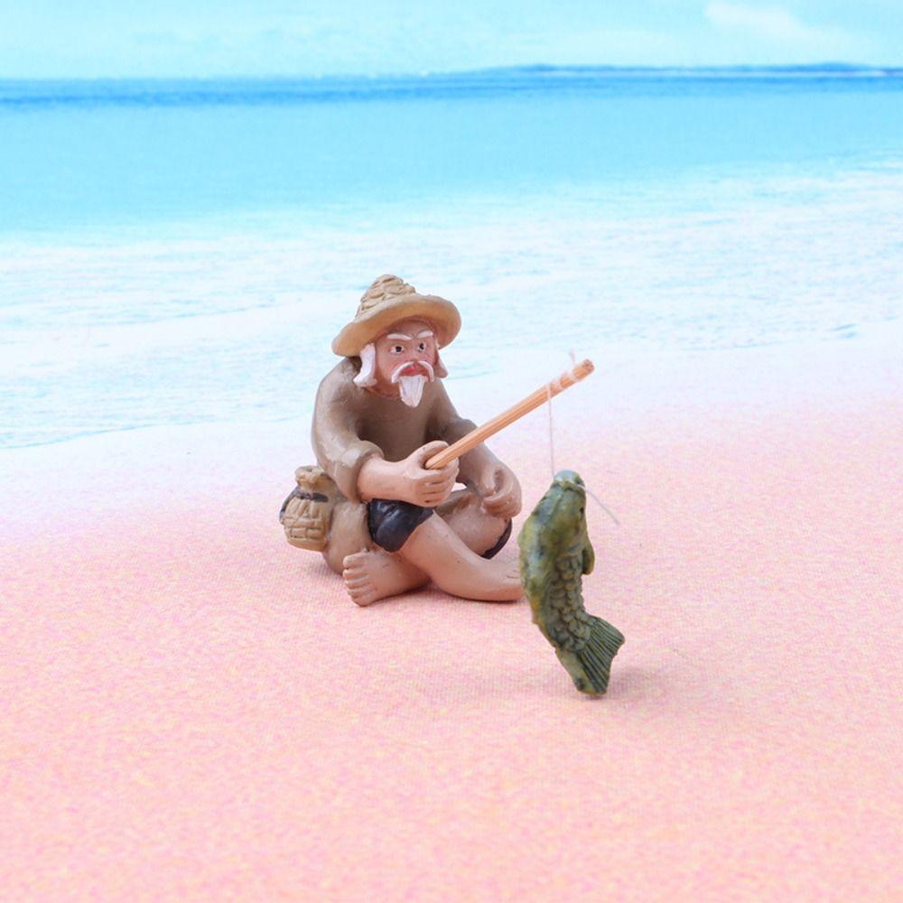 

Man Jiang Taigong Fishing Fish Tank Landscaping Garden Ornament Resin Figure Garden Crafts Statue 1pcs