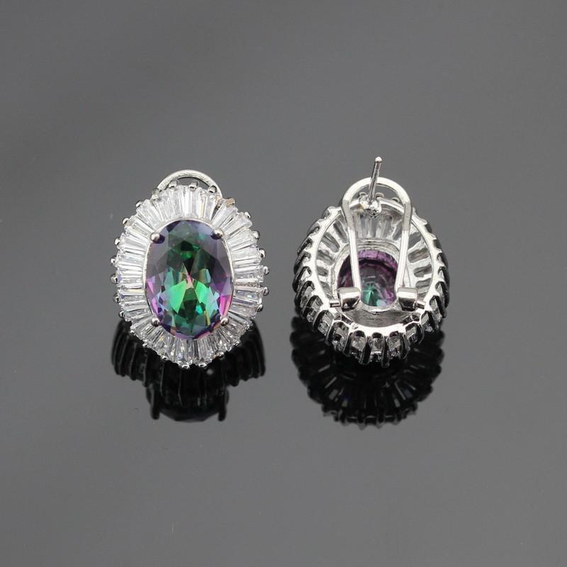 WPAITKYSSølvfarge smykkesett for kvinner Mystiske regnbuesteiner Halskjede Anheng Armbånd Ørepynt Ringer