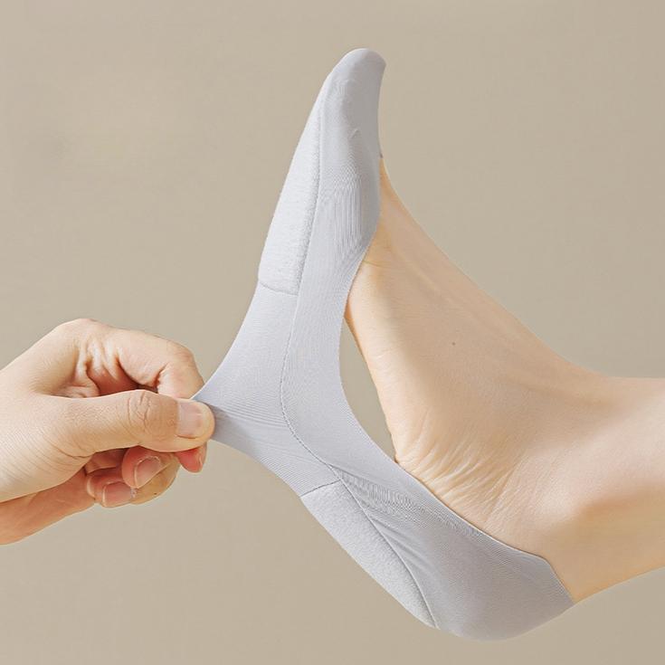 5 Pares Meias Femininas Almofada de Esponja Absorvente de Choque Verão Finas Seda Gelo Respirável Boca Rasa Invisível Antiderrapante Silicone Não Sai do Calcanhar Meias