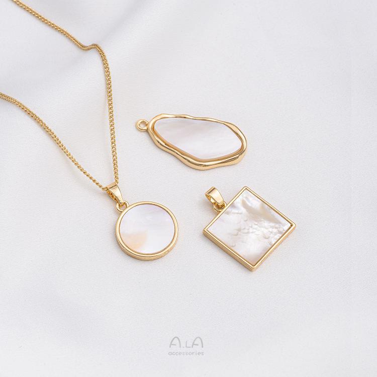 14K Gold-Filled Natural Shell Pendant: Square Tag, Round & Irregular Oval DIY Jewelry Accessories
