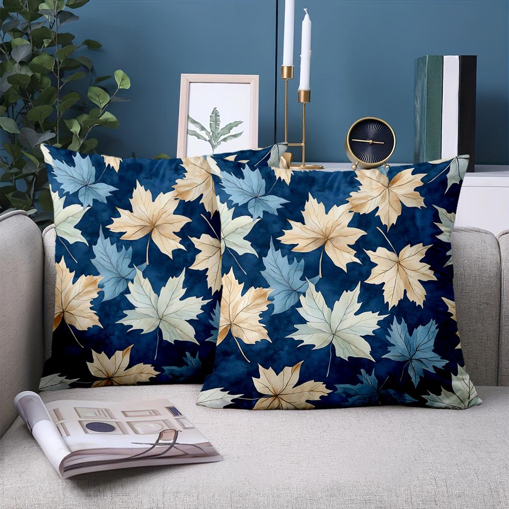 1 pieces -2D flat printing Blue And Tan Maple Leaf Patterned Decorative Pillows Polyester pillowcase sofa decorative cushion cov