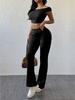 Women Y2K Solid Color Crop Top Long Pants Set Slim Sexy Casual Sportswear Summer
