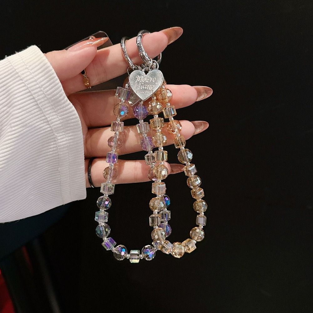 Short Crystal Beads Phone Chain Anti-lost Love Phone Pendant Mobile Phone Lanyard  Christmas Gifts