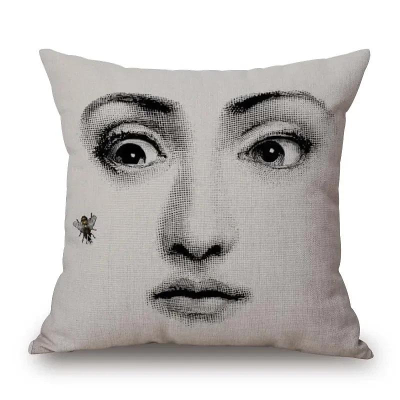Polyester Girl Face Cushion Cover Beauty Pillow Covers Beige Pillow Case Home Decor Living Room Decoration PillowcaseH,(4)