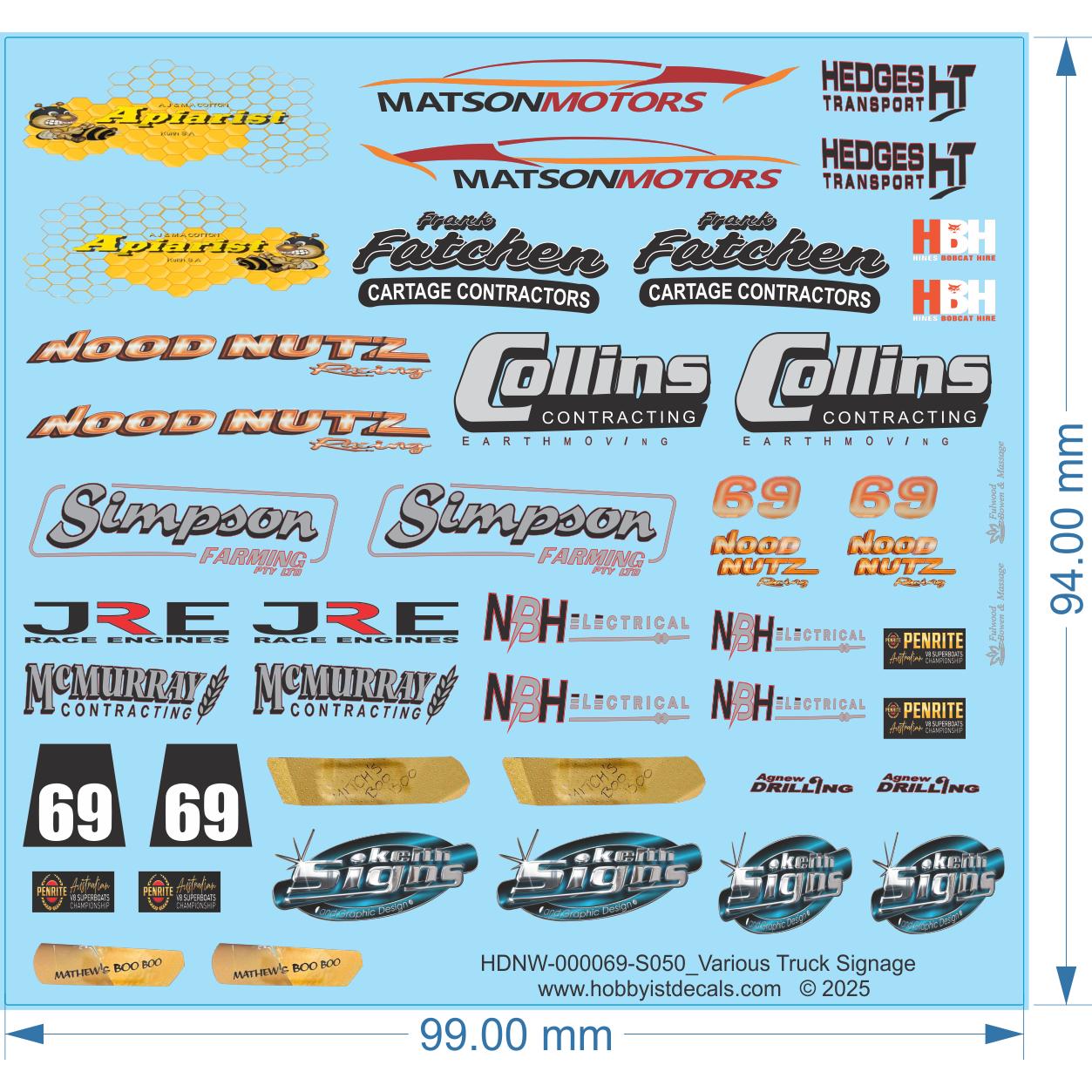 Various Truck Signage - 1/50 - Water Decal