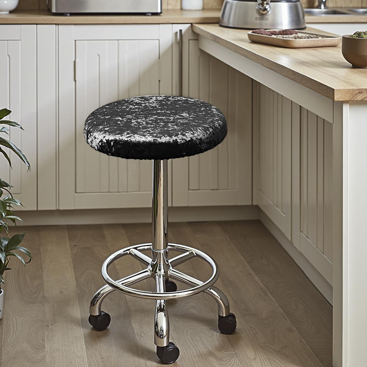 

1PC Round Stool Cover Soft Velvet Elastic Bar Stool Covers All Inclusive Removable Chair Slipcover Seat Cushion Protector Home D чорний