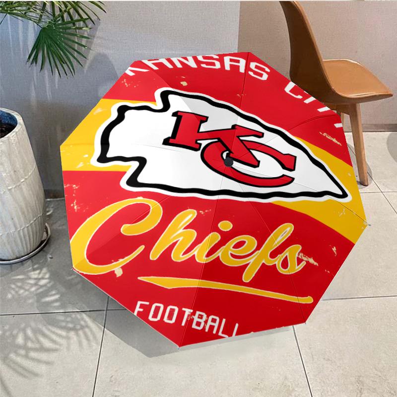 Kansas City Chiefs Pattern Umbrella - Automatic Open/Close, Compact 8-Rib Lightweight Umbrella Essential for outdoorPicnic Accessory Fan Gifts