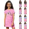 Kinder Sommer Sport T-Shirt und Röcke 2-teiliges Outfit Trainingsanzug Set Kurzarm Print Crop Tops mit Kleiderset