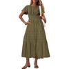 2026 Spring and Summer European and American Women's Fashion V-neck Pleated Bubble Sleeves Layered Pendulum Dress Women