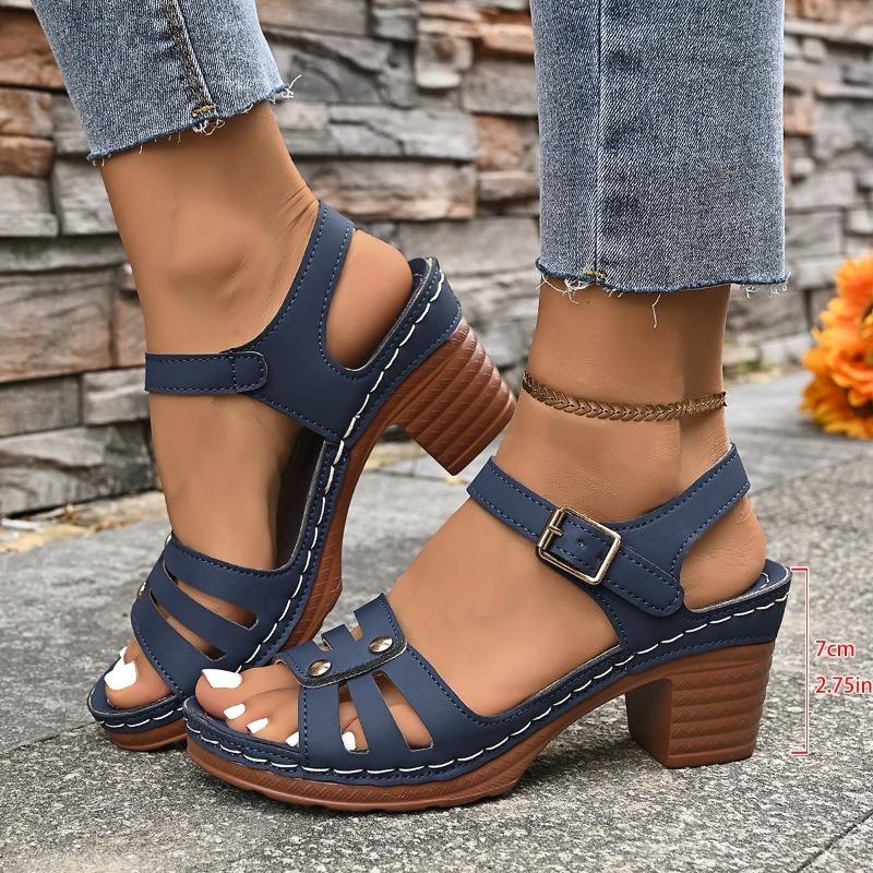 

European and American style chunky heeled high-heeled sandals, new summer style, versatile, one-strap peep-toe shoes, plus size women s shoes. 43