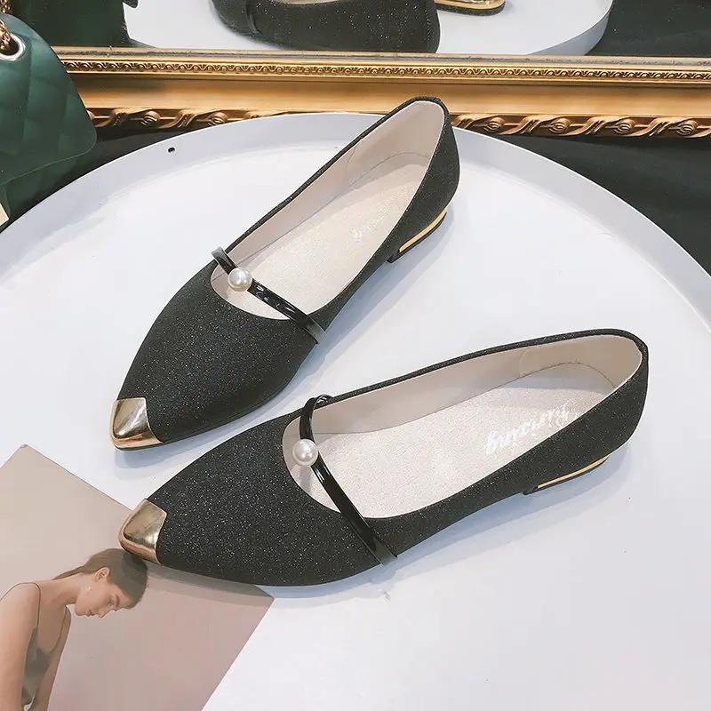 

Pearl Slip-on Shoes for Women Black Elegant Party Young Korean Style Wholesale Casual Y2k With Discount Chic Social Woman Flats 35