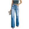 Stylish Mid-Waist Ripped Denim Trousers for Women, Straight Leg Cut