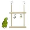Pet Bird Parrot Wood Bell Stand Holder Hanging Swing Cage Molar Play Chew Toy