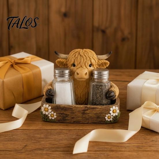 Decorative Tissue Holder Highland Cow Seasoning Bottle Holder/Tissue Box, Farmhouse Resin Storage Stylish Tabletop Organizer, Box for Kitchen