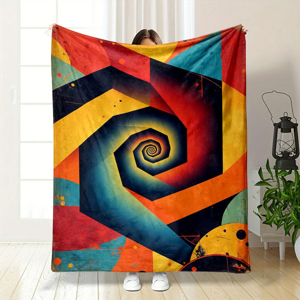 A vibrant spiral with geometric shapes and contrasting colors. for all seasons blanket lunch break throw gift