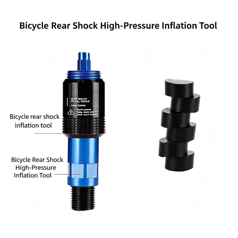 Bike Rear Shock Inflation Tool, Threaded Aluminum Adapters for Rear Suspension Pressure Adjustment with Compacts Carry Friendly Design