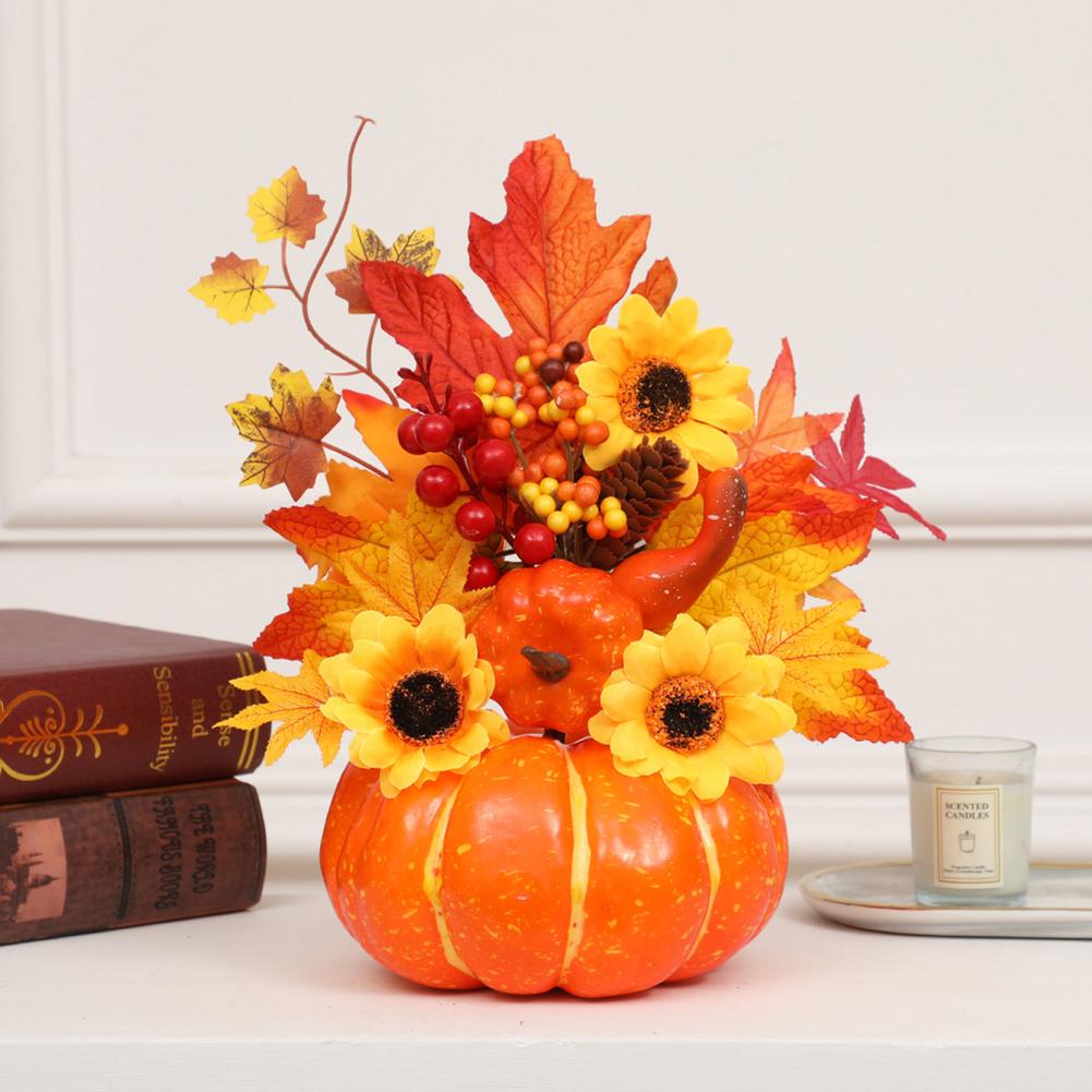 Artificial Pumpkin Ornament Maple Leaf Pine Cones Berry Sunflower Halloween Layout Prop For Table Decoration