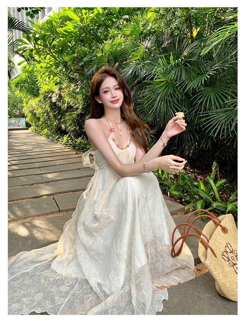 French Halterneck Strappy Summer Dress - Women's Elegant Beach Chiffon Long Dress for Vacation (2026)