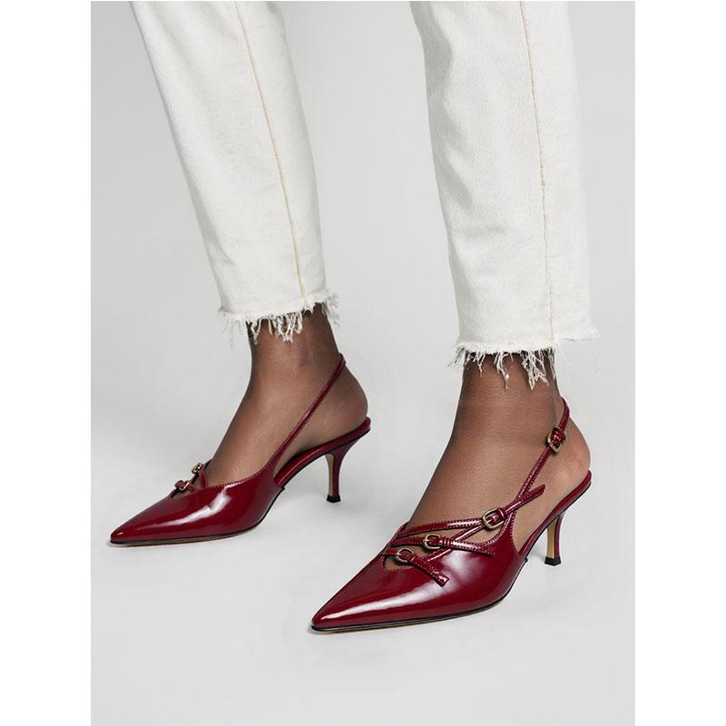 Fashion Fashion Buckle Elegant Women Medium Heels Sandals Shoes Spring Summer Pointed Toe Ladies Heeled Sandals Shoes Female Pumps