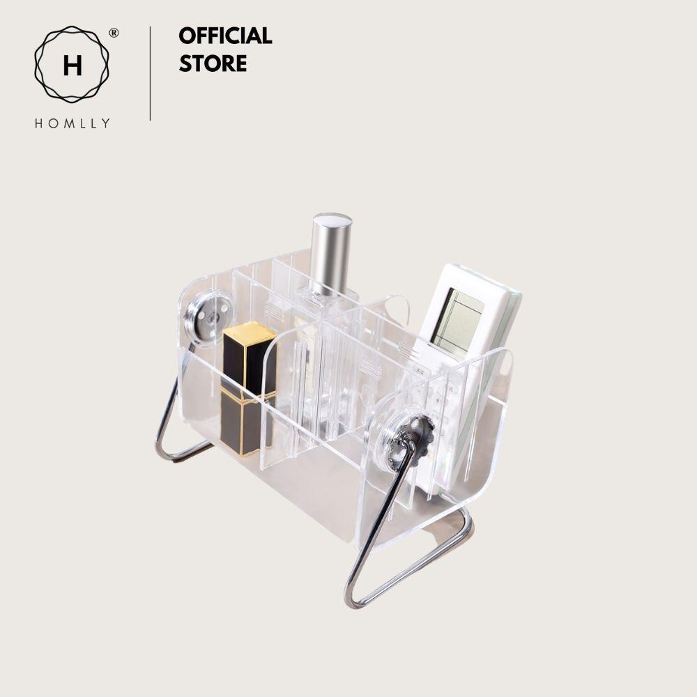 HOMLLY Acrylic Phone Remote Control Grid Organiser Storage Box With 360 Rotating Stand