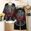 Women's 2‑Piece Outfit, Gothic Butterfly 3/4 Sleeve Irregular Hem Top & Wide Leg Pants Set, Casual Loose Matching Suit