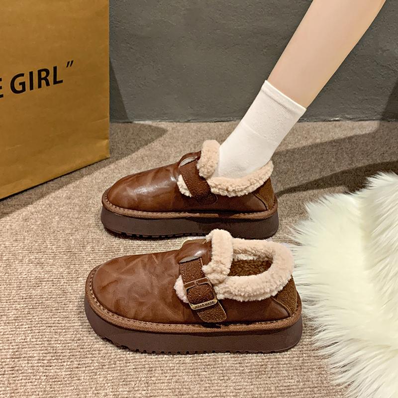 Fashion Snow boots women's 2025 winter new cashmere warm thick soled loafers women's boots