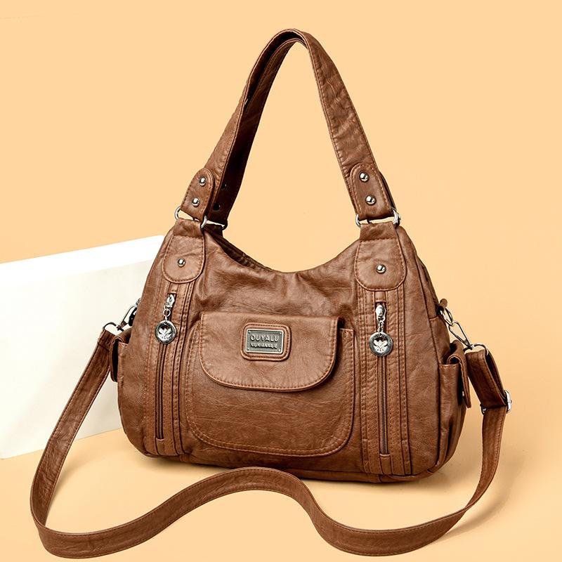 Retro Soft Leather Motorcycle Bag New European and American Trendy Slanted Shoulder Bag