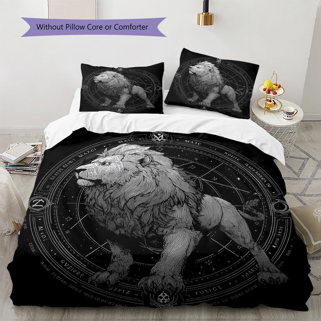 Lion Runes Pattern Bedding Quilt Set Home Decoration Gift (1 * duvet cover + 2 * pillowcase without core)