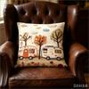 Süßer Wohnmobil Kissenbezug 2D Faux Stickerei Druck Retro Wohnwagen Wald Szenerie Kissenhülle Für Sofa Bett Couch Rustikal