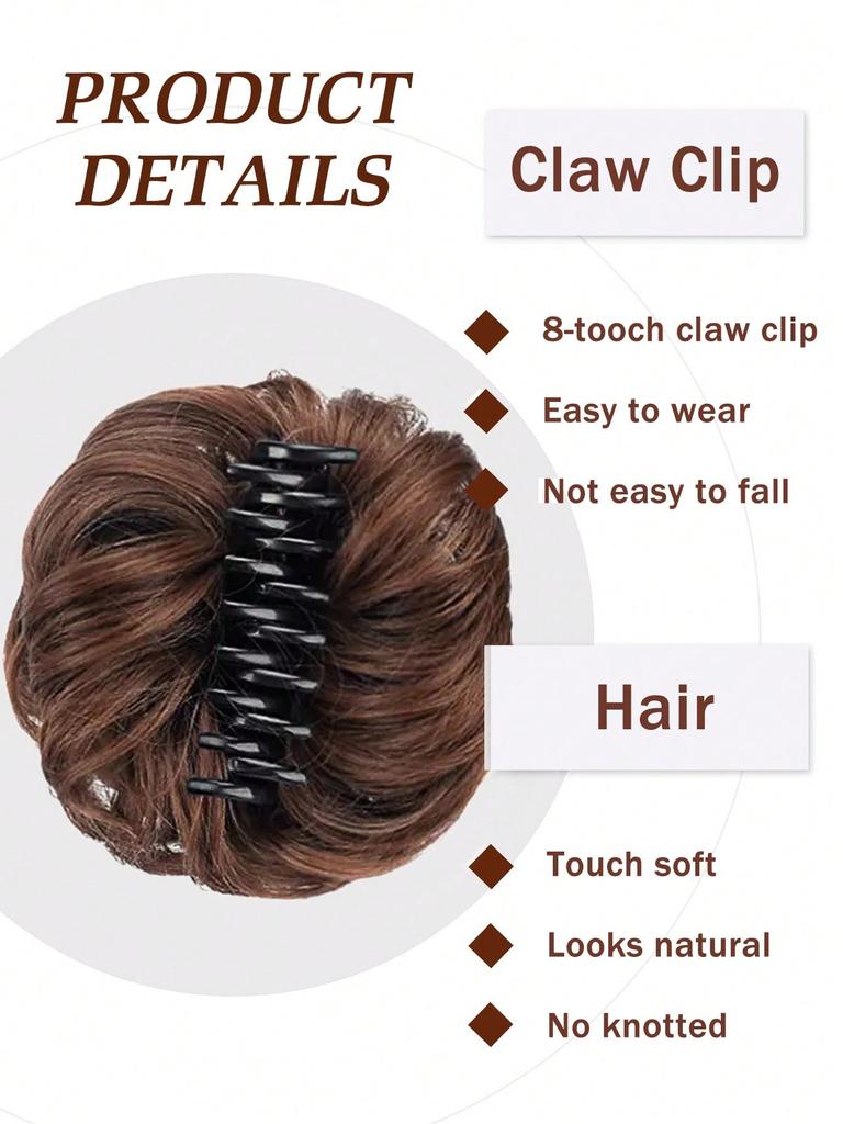 Synthetic Bun Claw Clip Light Brown 6-inch Clip On Hair Wavy Curly Bun Ponytail Extension Wig For Women