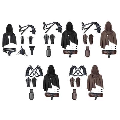 Renaissances Fair Cosplay Accessories Set with Faux Leather Belt Shoulder Armors Brackets Shawl Knightly Accoutrements