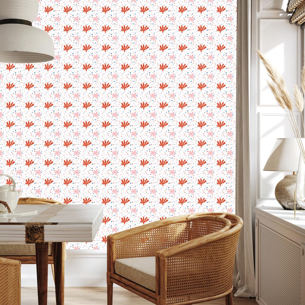 Wallpaper Flowers White and Coral, Coral Background for Living Room and Bedroom 50x1000