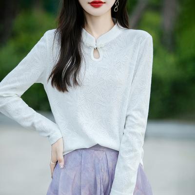 Autumn and Winter New Chinese Plate Button Knitted Top Women's Tops Soft Retro Bottom Shirt